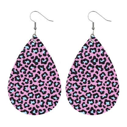 Leather Drop Shaped Leopard Earrings