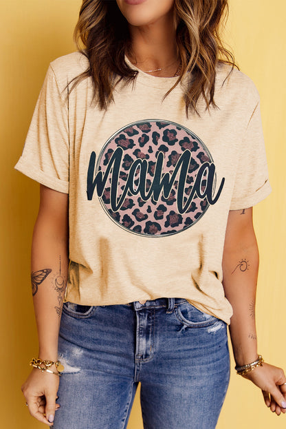 "MAMA" Leopard Graphic Round Neck Tee