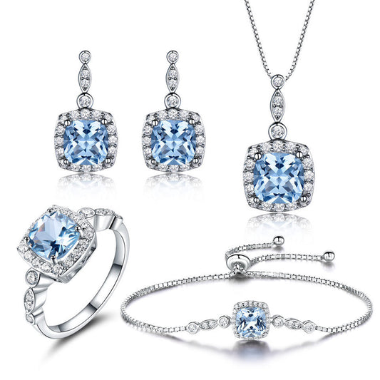 925 Sterling Silver Sky Blue Topaz Four-Piece Set