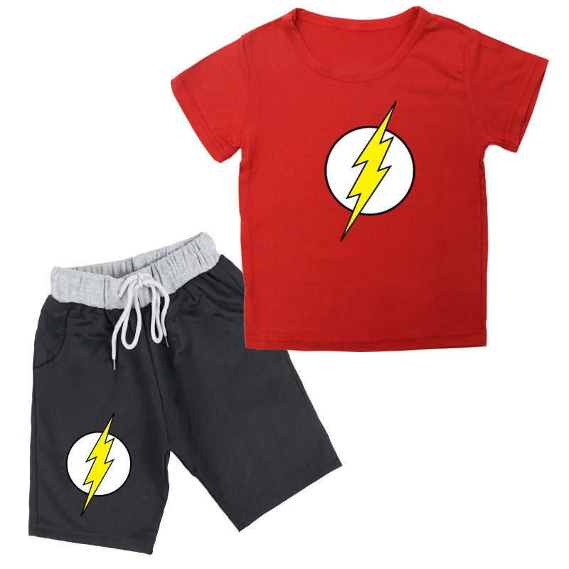 "Flash" Print Cotton Short-Sleeved T-Shirt /  Shorts Kids Set