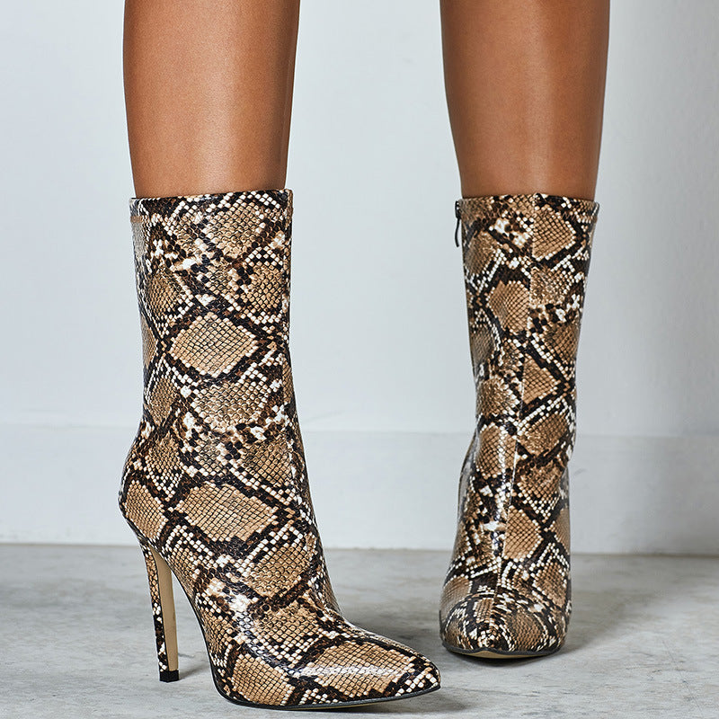 Women's Snake Pattern Stiletto High Heels