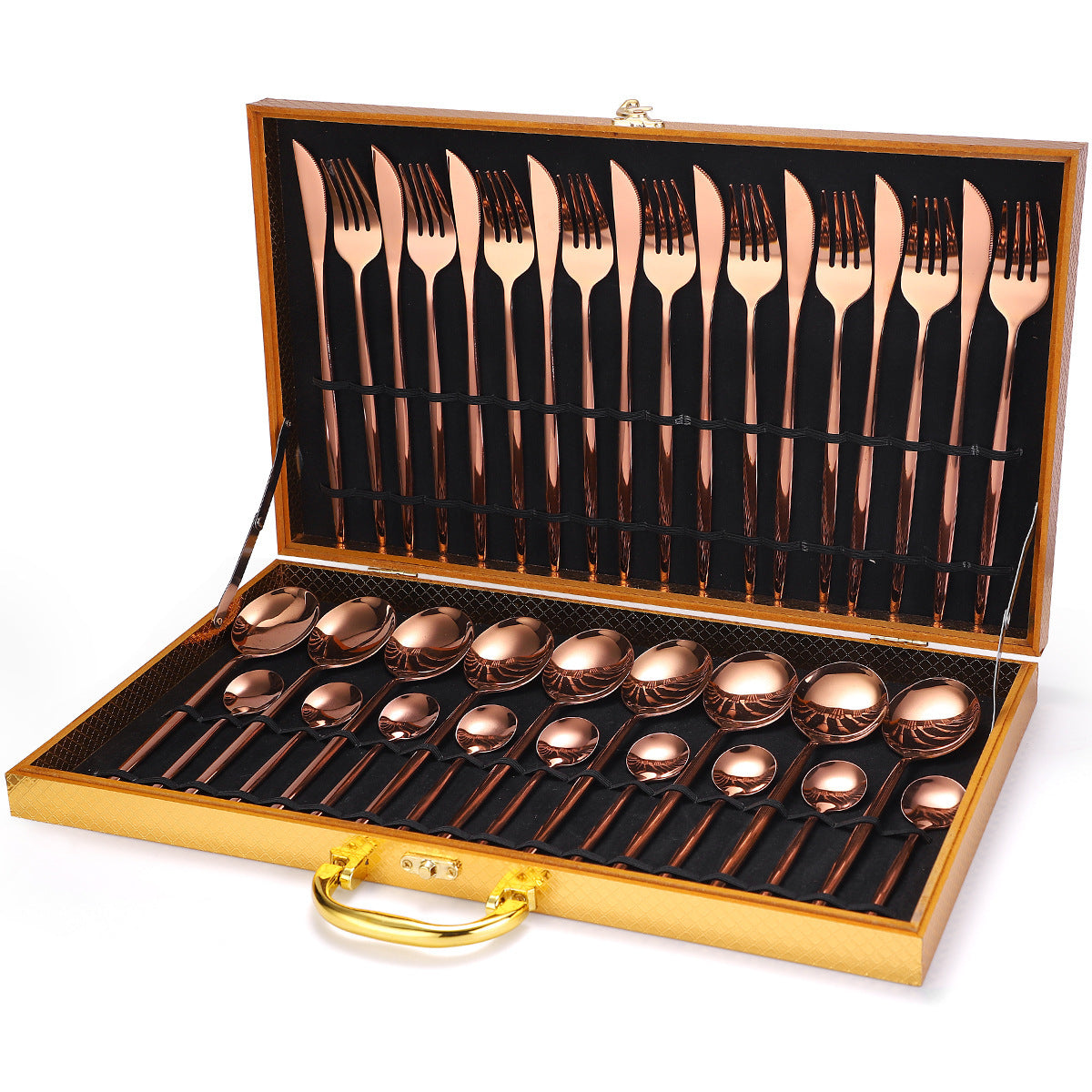 36-piece Stainless Steel Tableware Wooden Box Gift Set