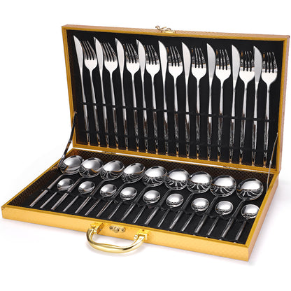 36-piece Stainless Steel Tableware Wooden Box Gift Set