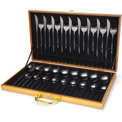 36-piece Stainless Steel Tableware Wooden Box Gift Set