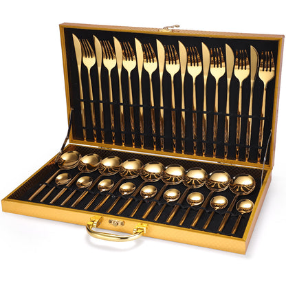 36-piece Stainless Steel Tableware Wooden Box Gift Set