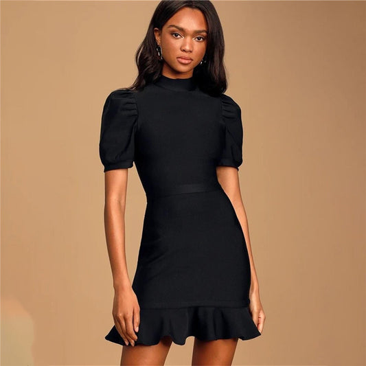 Women's Puff Sleeve Mid-Sleeve Fishtail Dress