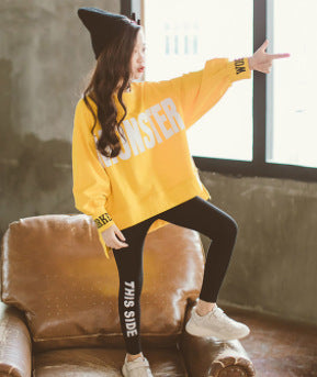 Girl's Printed Letter Sweater and Leggings