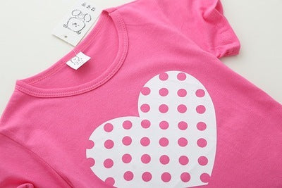 Girl's Polka Dot Heart Short Sleeve Shirt