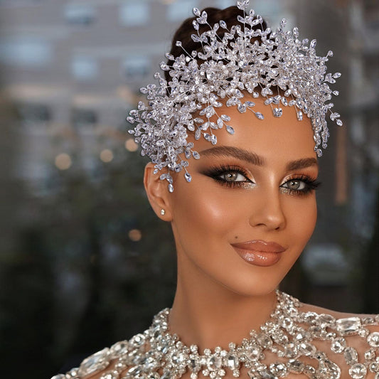 Heavy Handmade Rhinestone Ice and Snow Queen Wedding Crown