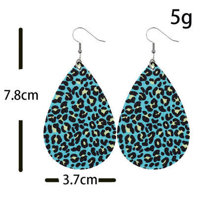 Leather Drop Shaped Leopard Earrings