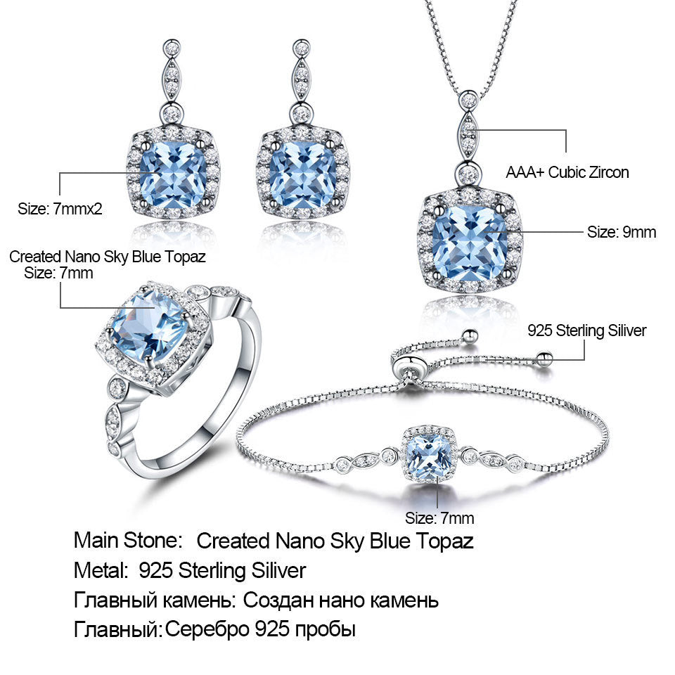 925 Sterling Silver Sky Blue Topaz Four-Piece Set