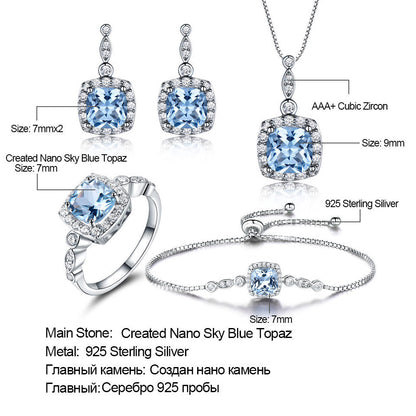 925 Sterling Silver Sky Blue Topaz Four-Piece Set