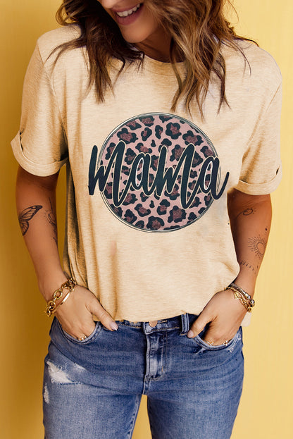 "MAMA" Leopard Graphic Round Neck Tee