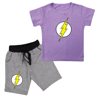 "Flash" Print Cotton Short-Sleeved T-Shirt /  Shorts Kids Set