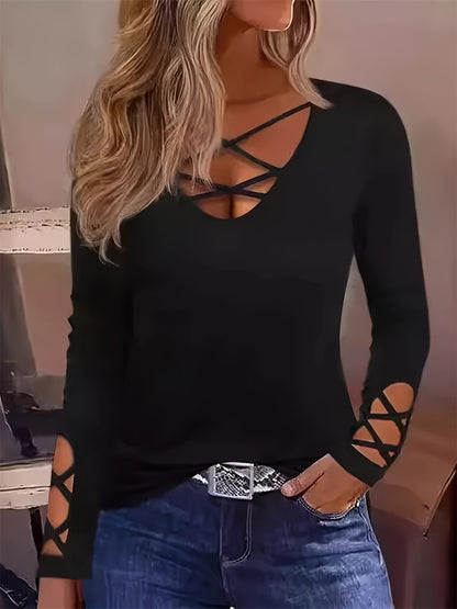 Cutout Crisscross Long Sleeve T-Shirt