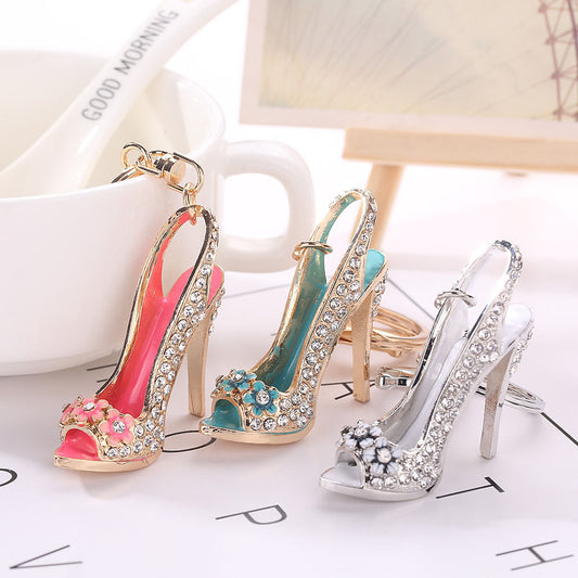 Fashion Diamond-Studded High Heels Shape Keychain