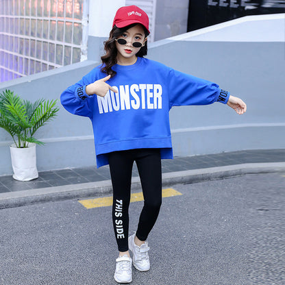 Girl's Printed Letter Sweater and Leggings