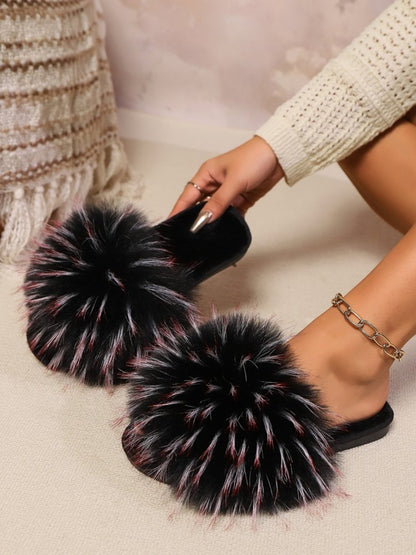 Fuzzy Open Toe Flat Sandals