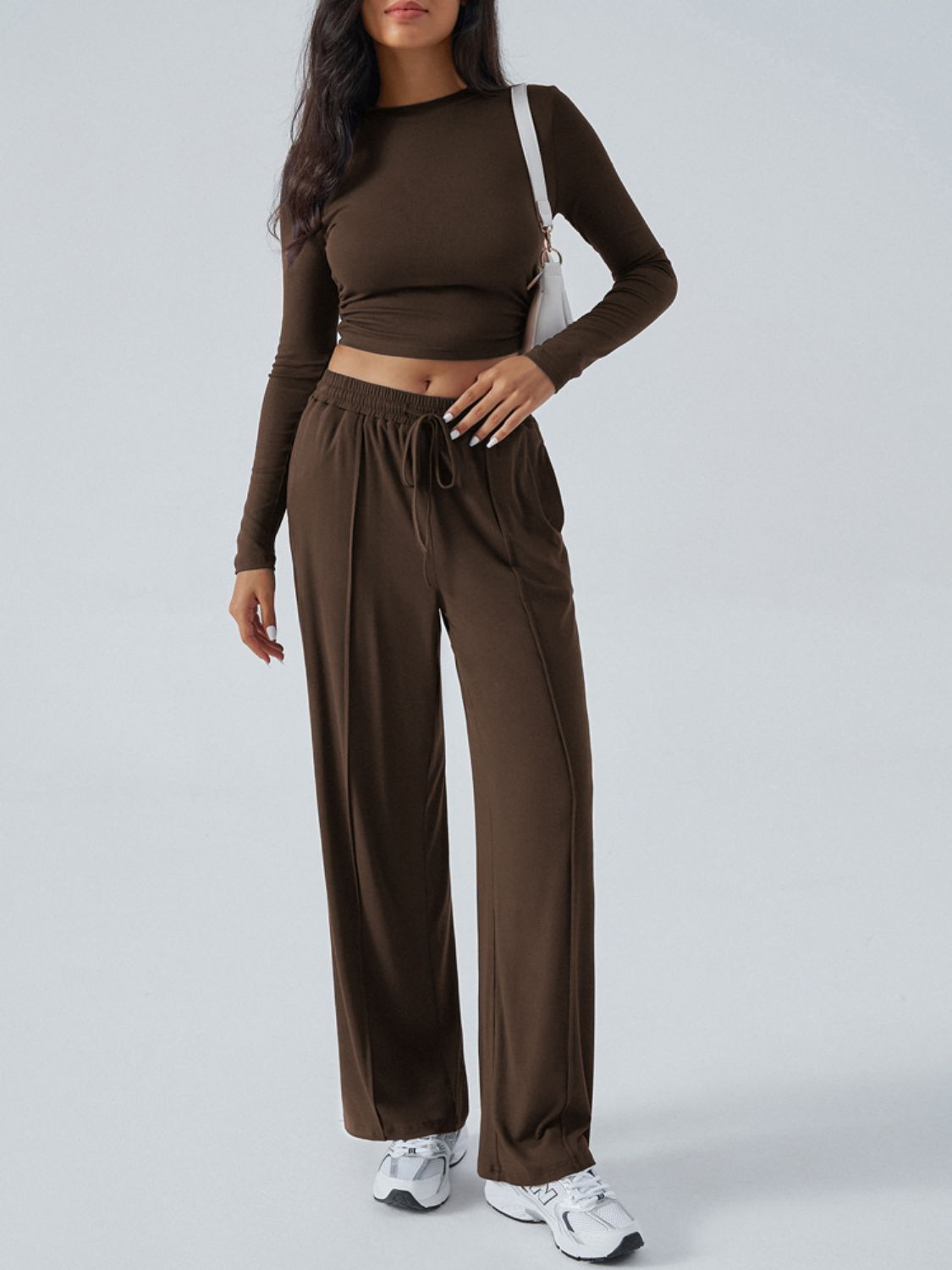 Devine Round Neck Long Sleeve Top and Pants Set