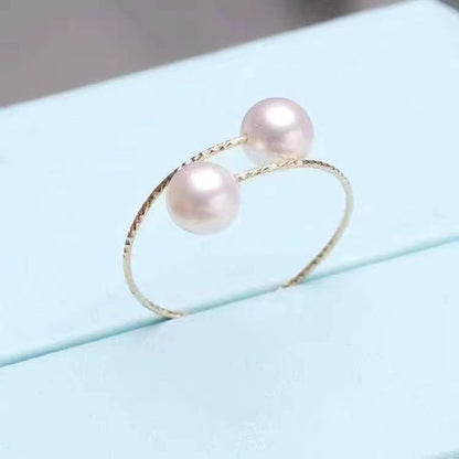 18k Gold Pearl Adjustable Ring