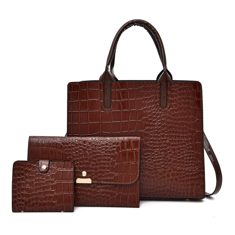 Women's Three-piece Vintage Crocodile Pattern Handbag