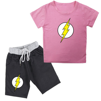 "Flash" Print Cotton Short-Sleeved T-Shirt /  Shorts Kids Set