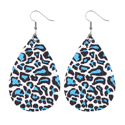 Leather Drop Shaped Leopard Earrings