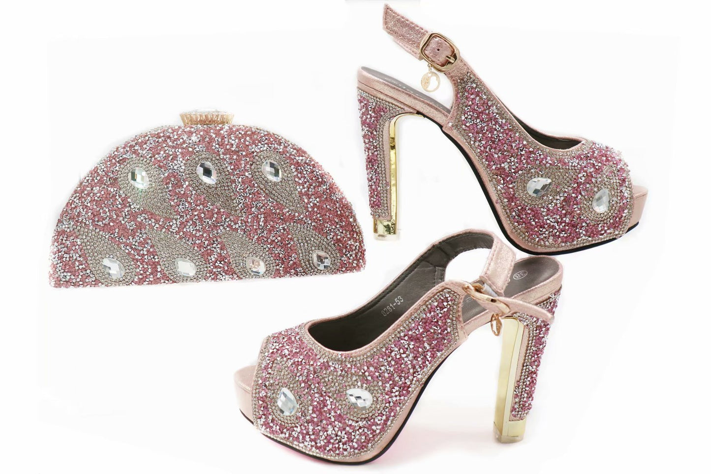 Women's Rhinestone High Heels and Clutch