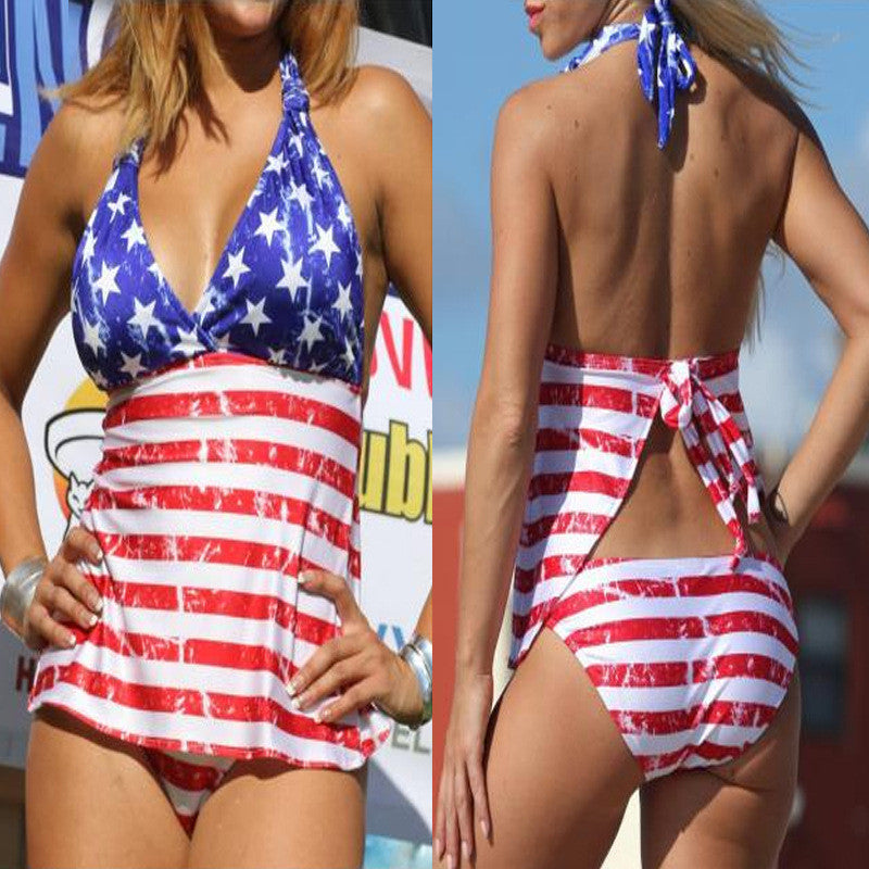 Flag Print Two Piece Bathing Suit