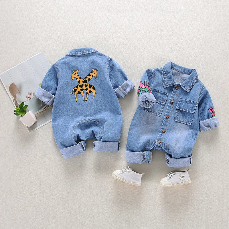 Infant Denim Romper with Cartoon Design