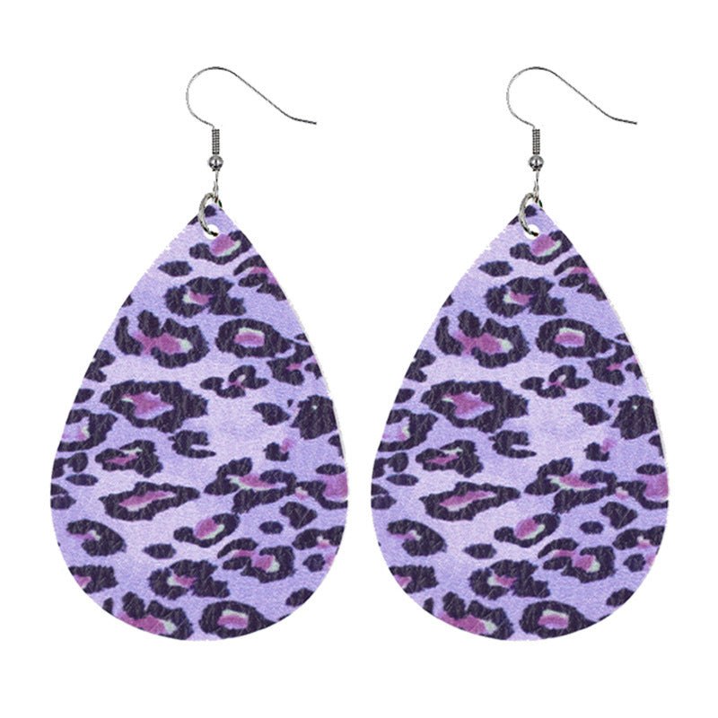 Leather Drop Shaped Leopard Earrings