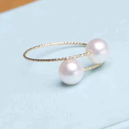 18k Gold Pearl Adjustable Ring