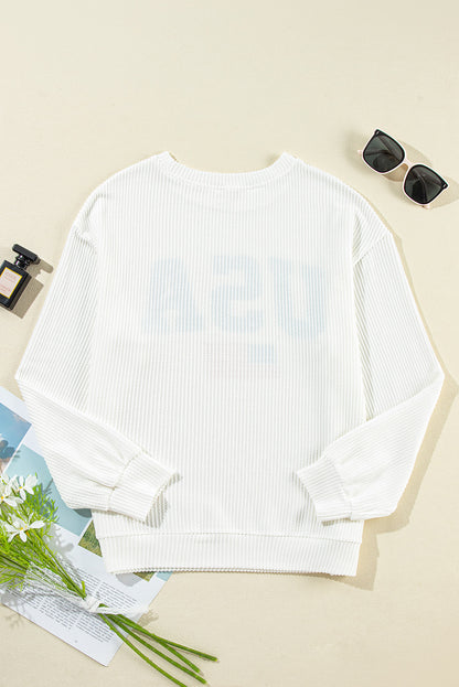 Letter Graphic Round Neck Long Sleeve Sweatshirt