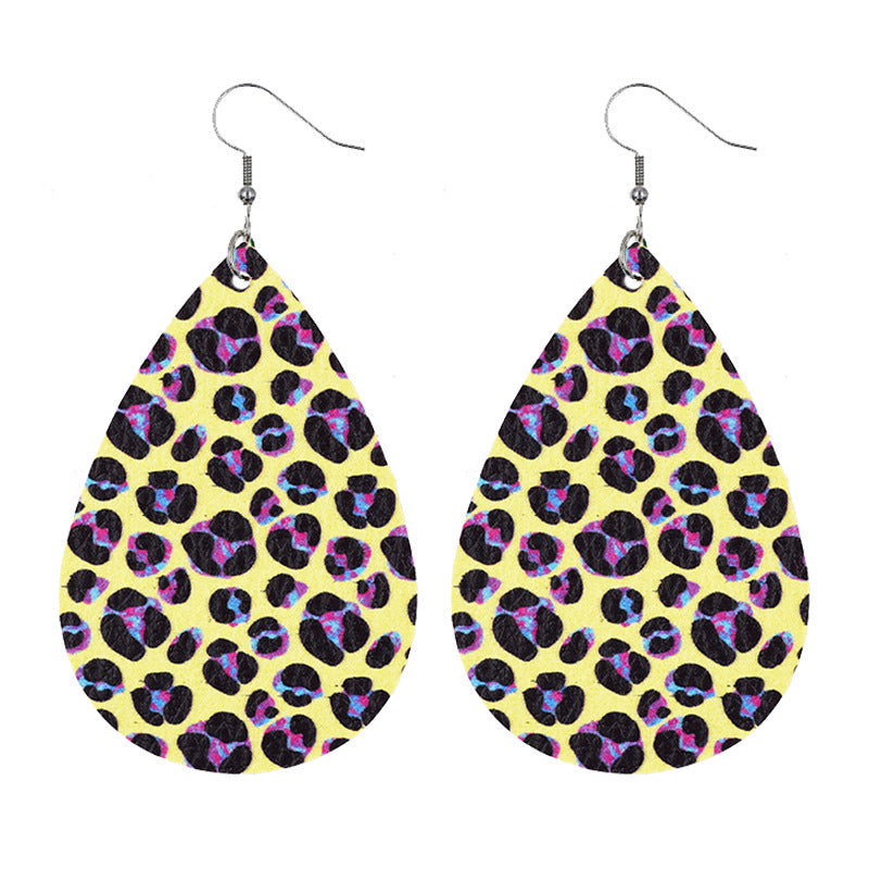 Leather Drop Shaped Leopard Earrings