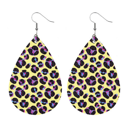 Leather Drop Shaped Leopard Earrings