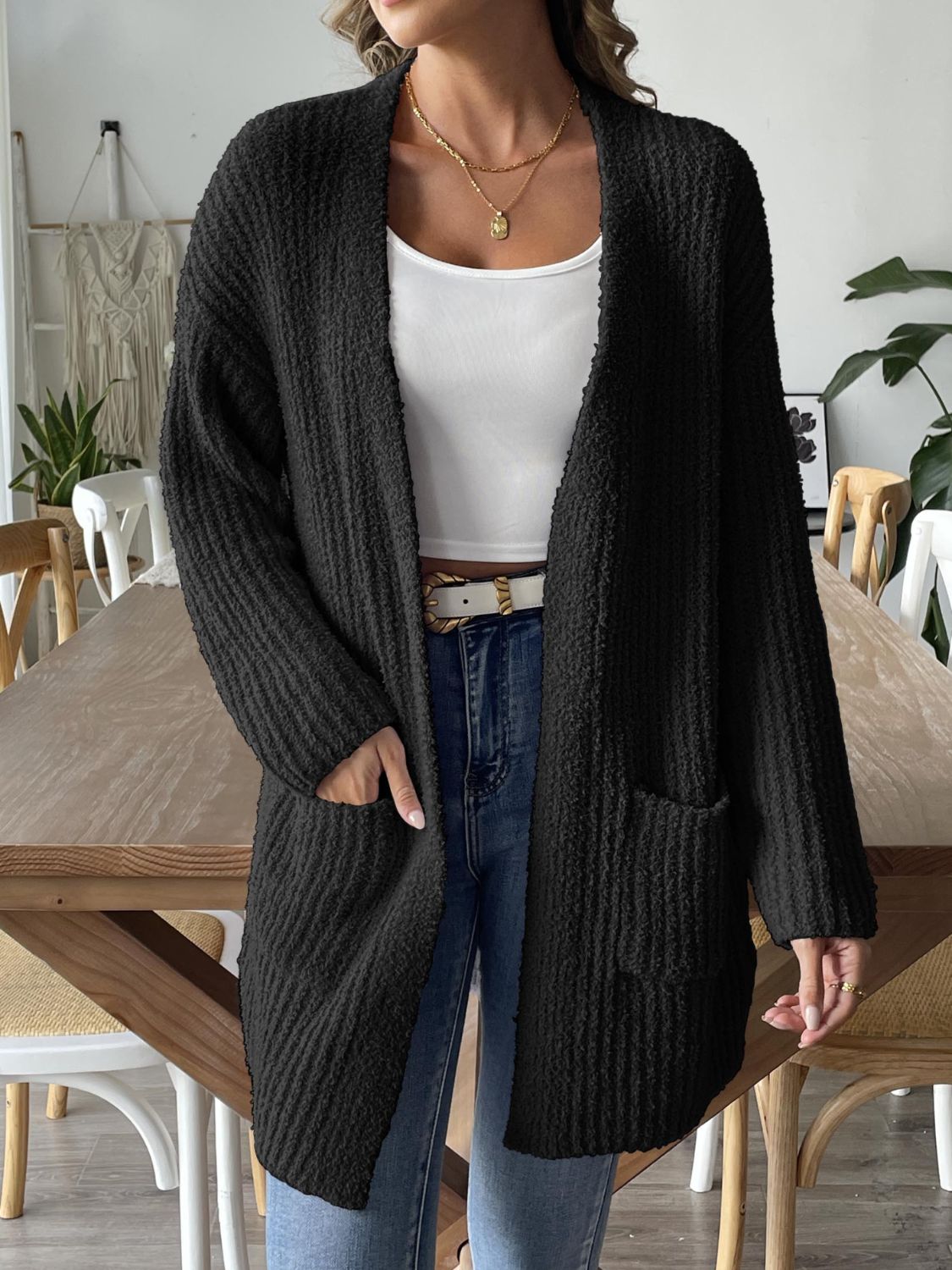 Women's Open Front Long Sleeve Cardigan