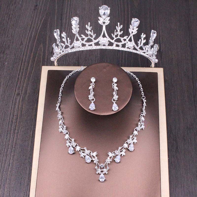 Bridal Rhinestone Crown Necklace Set