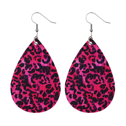 Leather Drop Shaped Leopard Earrings