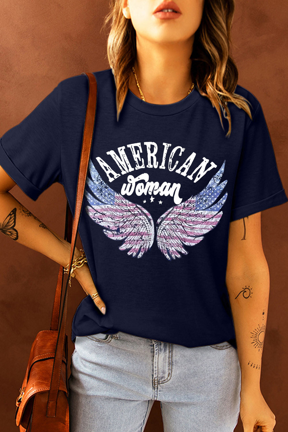 "AMERICAN WOMAN" Graphic Round Neck Tee