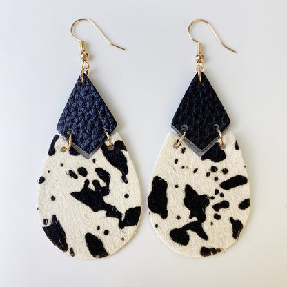 Genuine Cowhide Leather Dangle Earrings