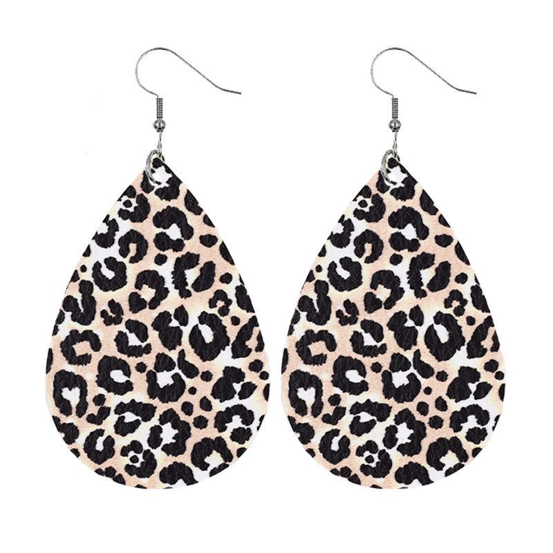 Leather Drop Shaped Leopard Earrings