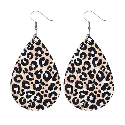 Leather Drop Shaped Leopard Earrings