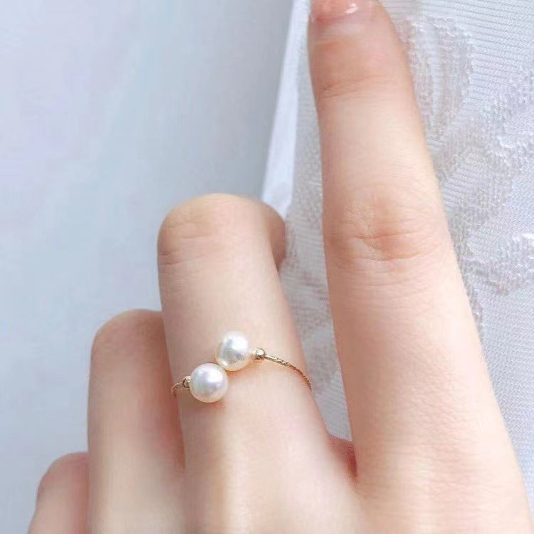 18k Gold Pearl Adjustable Ring