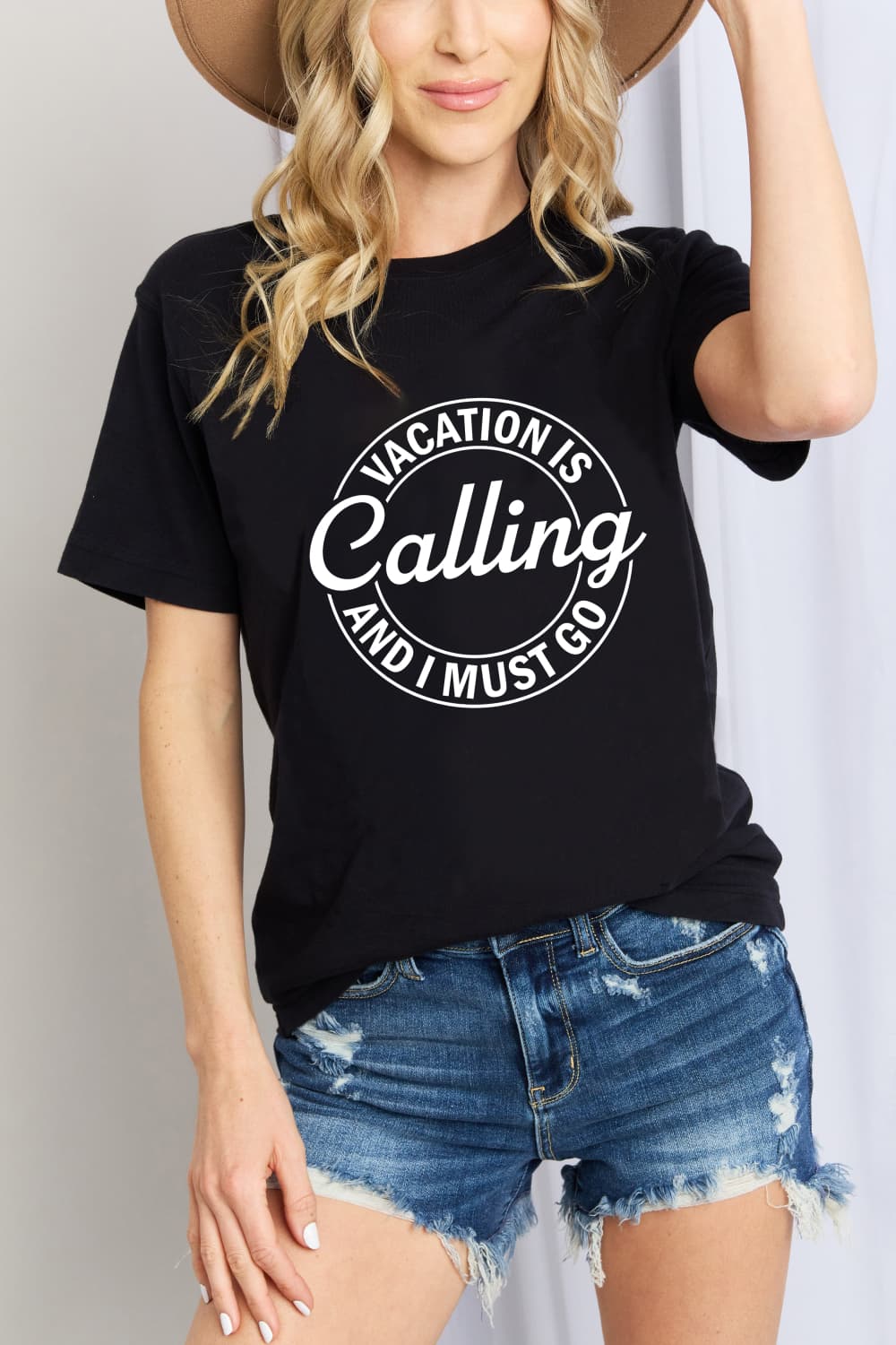 "VACATION IS CALLING AND I MUST GO" Graphic Cotton T-Shirt