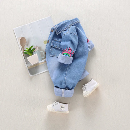 Infant Denim Romper with Cartoon Design