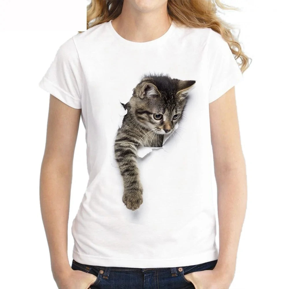 Cat Print Casual Women's T-Shirt