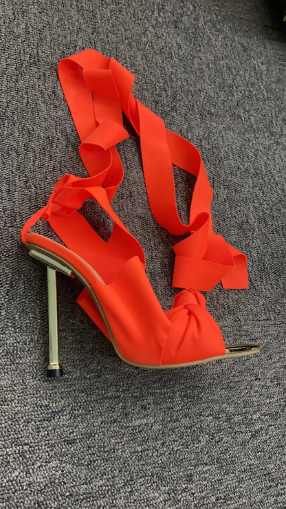 Fabric Ankle Strap Heels