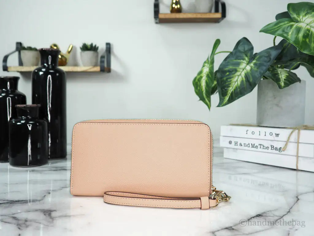 Coach Long Faded Blush Crossgrain Leather Zip Around Wallet