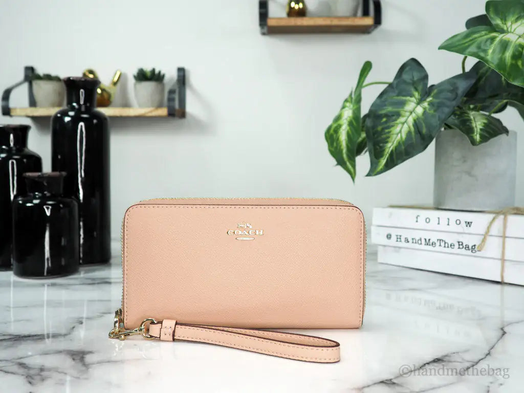 Coach Long Faded Blush Crossgrain Leather Zip Around Wallet