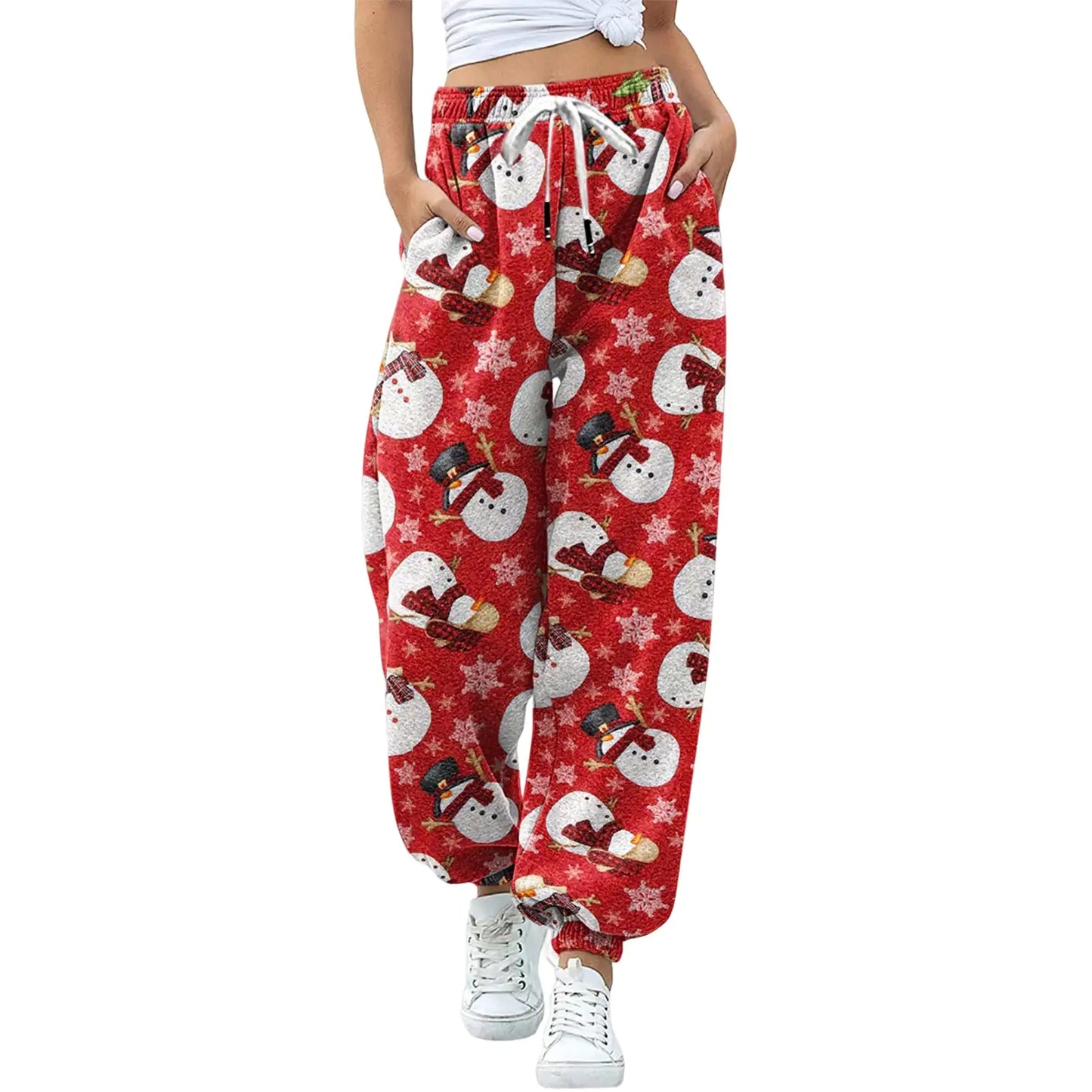 Christmas Print Drawstring Pajama Bottoms